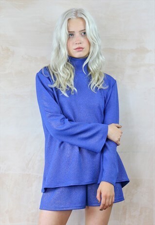 BLUE N GOLD GLITTER SHORTS & JUMPER CO-ORDINATES