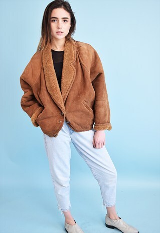 70'S RETRO REAL SUEDE & FAUX FUR SHEARLING SHERPA JACKET
