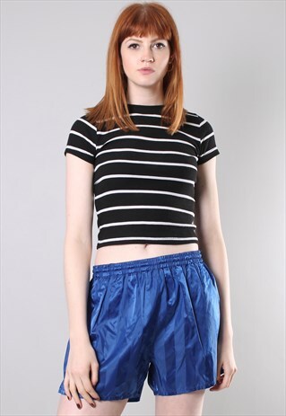 VINTAGE 90S BLUE SHINY STRIPE SPORTS SHORTS