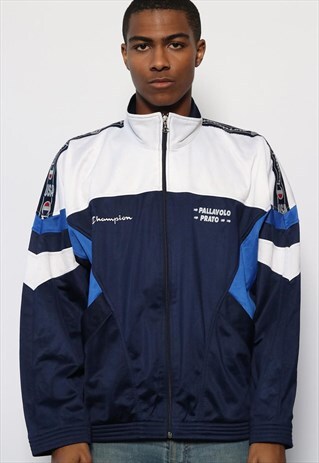 VINTAGE CHAMPION TAPE LOGO TRACK JACKET BLUE WHITE