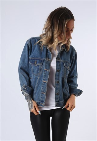 DENIM JACKET TOMMY OVERSIZED FITTED VINTAGE UK 10 (4AB)
