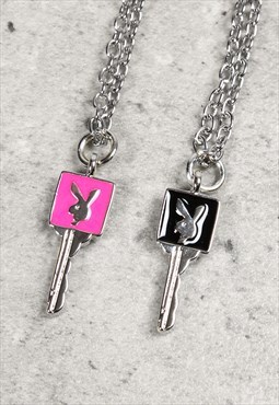 Pink Playboy Bunny Key Pendant Necklace 