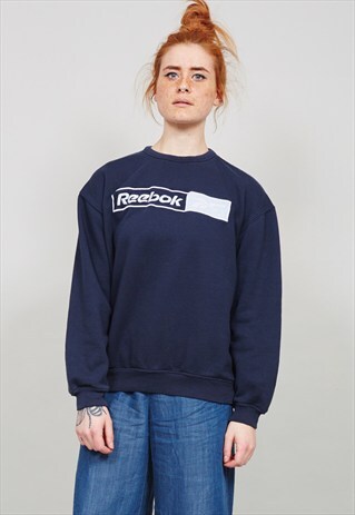 VINTAGE 80'S OVERSIZED NAVY BLUE REEBOK LOGO SWEATER