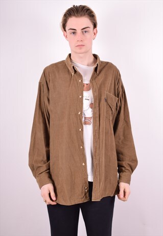MENS VINTAGE CORDUROY SHIRT XXXL KHAKI 90S
