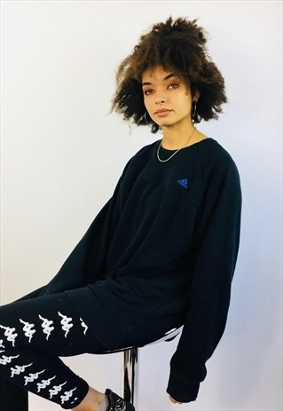 VINTAGE ADIDAS BLACK EMBROIDERED SWEATSHIRT