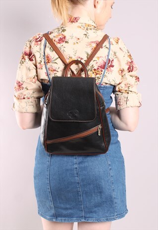 VINTAGE 90S BLACK LEATHER BACKPACK BAG
