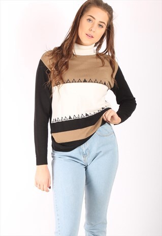 VINTAGE 80S TURTLE NECK JUMPER WITH EMBROIDERED PATTERN