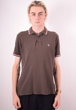 FILA MENS VINTAGE POLO SHIRT MEDIUM BROWN 90S