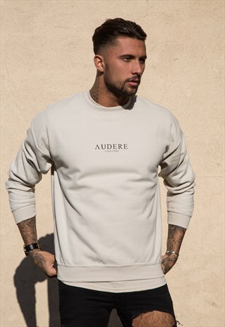 BEIGE SWEATER BLACK PRINT