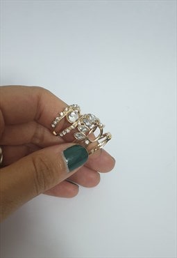 4 Pack Gold Stacking Rings w Rhinestone & Chain Detail