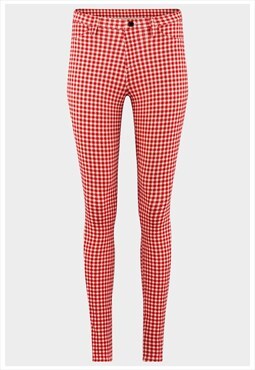 Red Checks Bodycon Fit Jeggings Belt Loops Pant Trouser