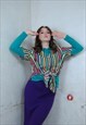 VINTAGE 80'S COOL PEACE STRIPPED FUNKY BLOUSE SHIRT RAINBOW