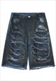 Shredded denim shorts skater extreme rip jean pants in blue