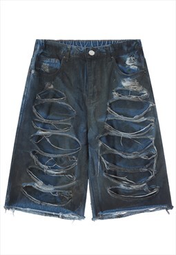 Shredded denim shorts skater extreme rip jean pants in blue