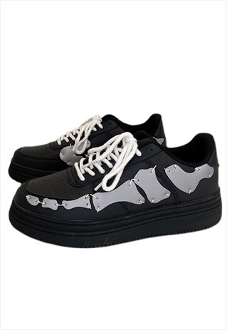 BONE PATCH SNEAKERS SKELETON TRAINERS IN BLACK WHITE