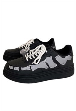 Bone patch sneakers skeleton trainers in black white