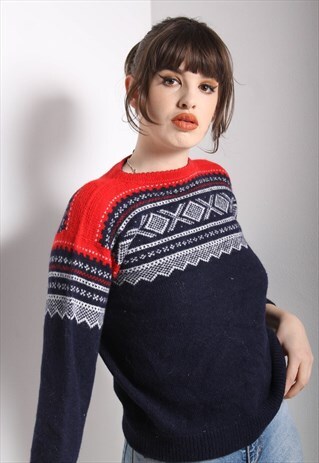 VINTAGE ABSTRACT CRAZY JAZZY PATTERNED JUMPER BLUE