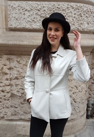 VINTAGE WHITE JACKET TRUE LEATHER 70'S COD. 3-60