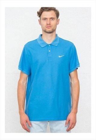 VINTAGE BLUE NIKE SHORT SLEEVE POLO SHIRT TOP