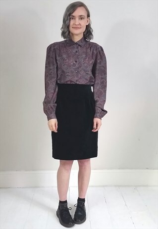 VINTAGE 80'S BURGUNDY AND BLACK PAISLEY BLOUSE