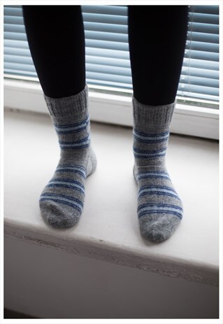 GREY STRIPED HANDMADE KNITTED WOOL SOCKS