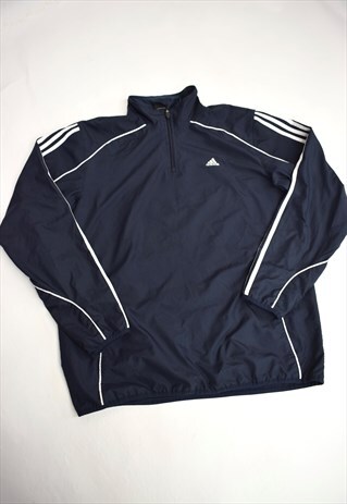VINTAGE 90S ADIDAS NAVY 3/4 ZIP LIGHT WEIGHT SWEATSHIRT