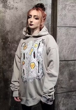 Emoji graffiti hoodie paint scribble smile pullover in grey