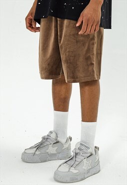 Brown Velvet Relaxed Fit shorts