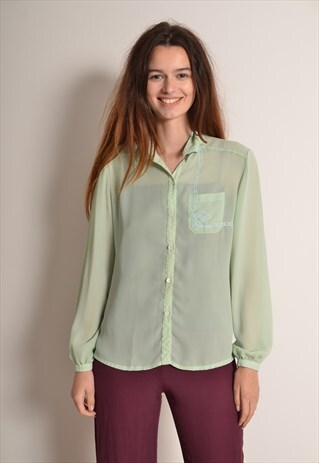 VINTAGE 80S LIGHTWEIGHT COTTON SHIRT IN GREEN