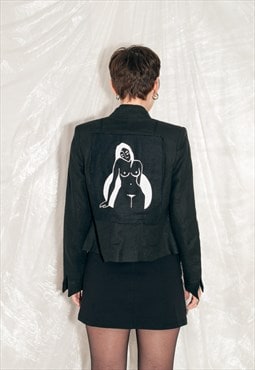 Vintage Blazer Y2K Reworked Feminist Print Linen Jacket