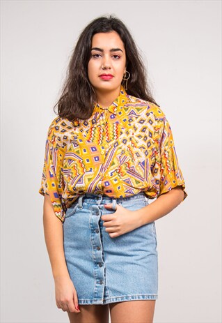 90'S VINTAGE CRAZY ABSTRACT PATTERN BLOUSE SHIRT