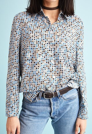 90'S RETRO ABSTRACT PRINT LOOSE-FITTED SHIRT TOP