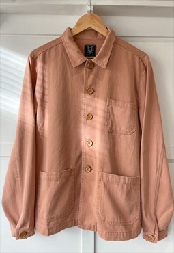 Washed Herringbone Cotton Chore Jacket Peach Pink