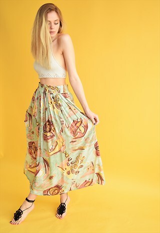 70'S BOHO FESTIVAL ABSTRACT PATTERN MAXI SUMMER SKIRT