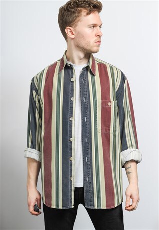 VINTAGE CORDUROY CORD STRIPED SHIRT