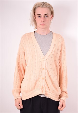 BENETTON MENS VINTAGE CARDIGAN SWEATER MEDIUM PINK 90S