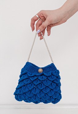Vintage Y2K cute petal crochet mini bag in azure blue