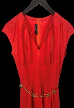 70's Louis Feraud of Paris Vintage Red Dress Gold LF Belt 