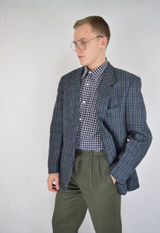 VINTAGE BLUE CHECKERED OVERSIZE BLAZER