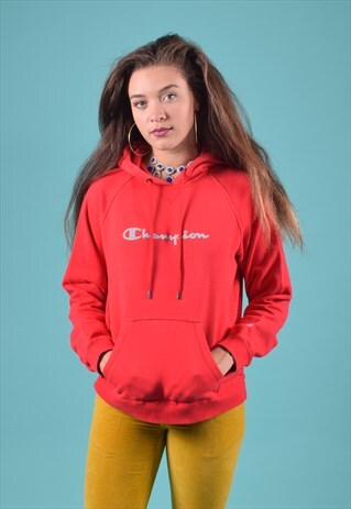 VINTAGE CHAMPION RED AND GREY EMBROIDERED HOODIE