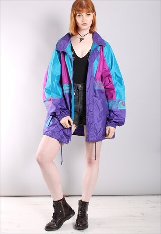 VINTAGE 80S CRAZY PATTERNED FESTIVAL RAIN COAT JACKET