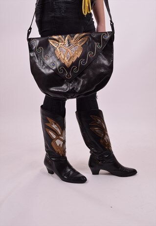 VINTAGE 80'S LEATHER BOOTS SIZE 7.5 & MATCHING BAG RARE