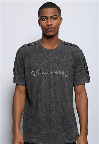 VINTAGE CHAMPION TAPE LOGO SPELLOUT T-SHIRT GREY