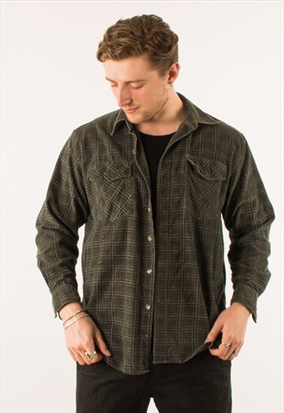 VINTAGE GREY CHECKERED CORDUROY SHIRT XL