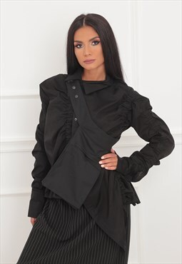 Poplin shirt in edgy design with gathering details