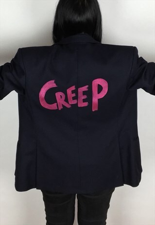 CREEP HAND PAINTED REWORKED VINTAGE BLAZER IN NAVY BLUE