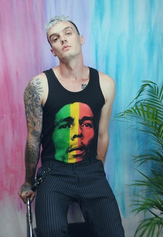 VINTAGE 90'S BOB MARLEY PRINTED VEST BLACK