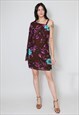 80'S VINTAGE LADIES DRESS ONE SHOULDER BROWN FLORAL MINI