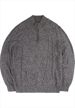 Vintage  Calvin Klein Fleece Jumper Knitted Quarter Zip Grey