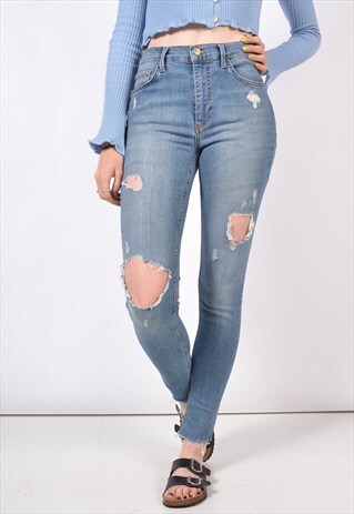 VINTAGE 90'S FRENCH CONNECTION SKINNY RIPPED JEANS BLUE